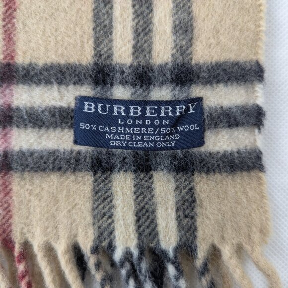 Classic BURBERRY Vintage Check Scarf Beige 50%Wool 50%Cashmere Fast Ship Today. - Picture 3 of 6